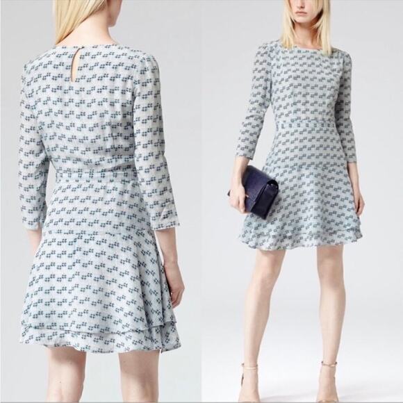 Reiss Giselle Watercolor Three-Quarter
Sleeve Blue Geo Print Silk Dress Size 8 - Picture 2 of 5